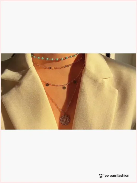 Layered Turquoise Sunflower Pendant Necklace with Extender Chain - Picture 6 of 6